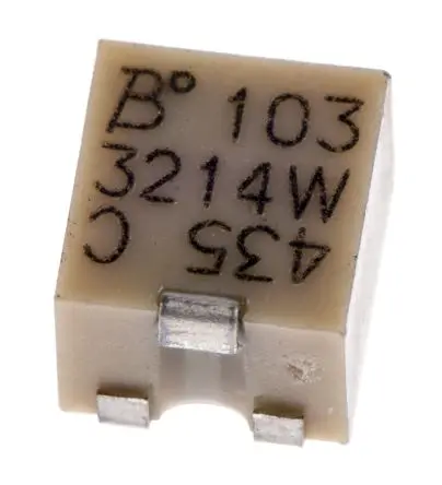 Produktfoto 1 von Bourns 3214 5-Gang Oberfläche Trimm-Potentiometer, Einstellung von oben, 10 kΩ, 10 %, 0.25 W, J-Haken, L. 4.8 mm, L. 0.6