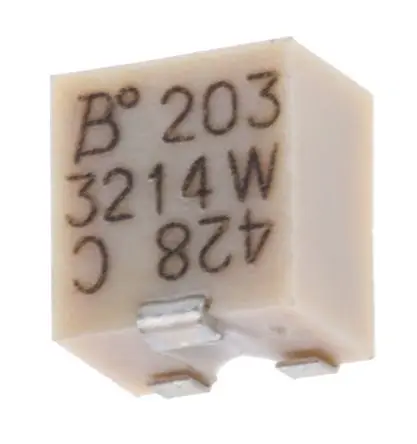 Produktfoto 1 von Bourns 3214 5-Gang Oberfläche Trimm-Potentiometer, Einstellung von oben, 20 kΩ, 10 %, 0.25 W, J-Haken, L. 4.8 mm, L. 0.6