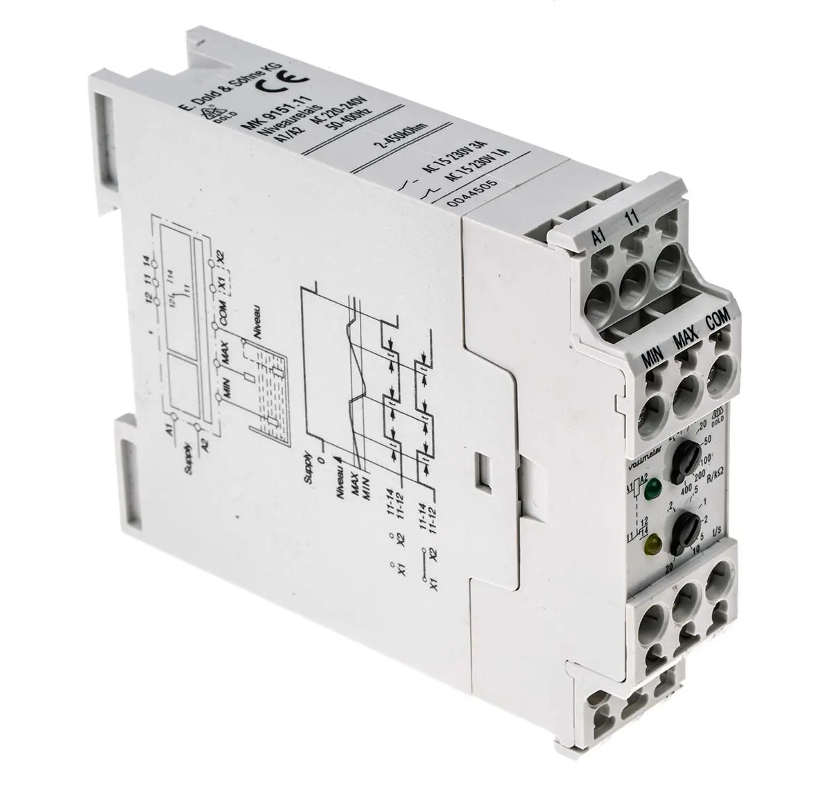 Produktfoto 1 von Dold MK 9151N Niveaurelais 1 x Eingänge DIN-Hutschiene, U Sonde = 10 V ac 20 s 240 V ac Spannung Relais