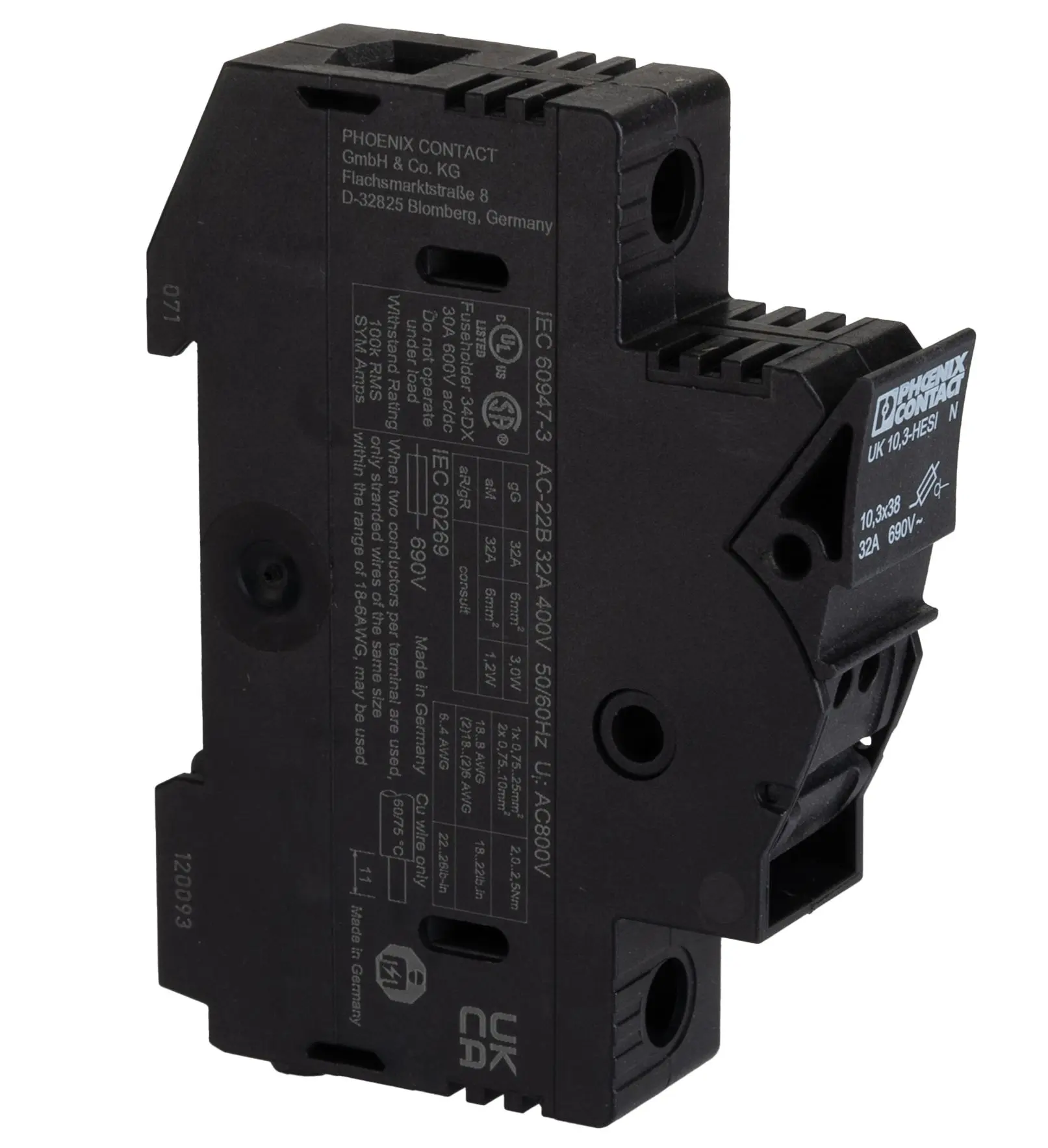 Produktfoto 1 von Phoenix Contact Abgesicherter Anschlussklemmenblock 1 Schwarz, 16 mm², 690 V Schraubbefestigung