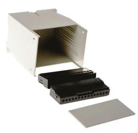 Produktfoto 1 von RS PRO DIN-Schienengehäuse, Geh.Mat. Polycarbonat 110 mm, Hutprofil 75 mm, Grau, Modulares Gehäuse 99.7mm