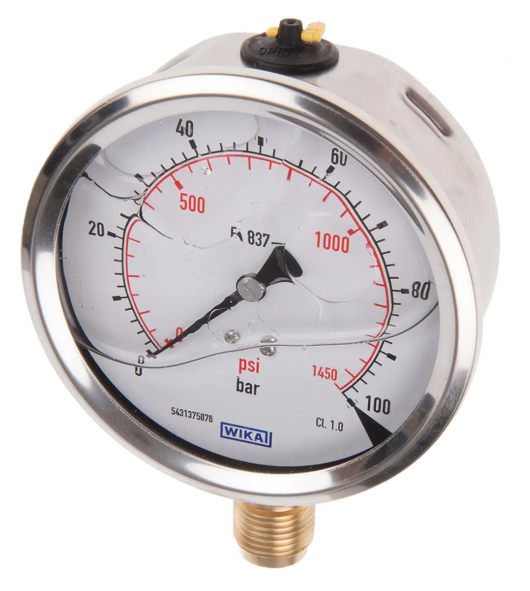 Produktfoto 1 von WIKA 213.53 Druckmessgerät Prozessanschluss unten Analog 0bar → 100bar, Ø 100mm Edelstahl Gehäuse