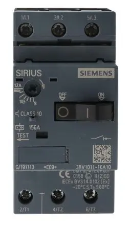 Produktfoto 1 von Siemens 3RV1 Motorschutzschalter, 12A, 9 A Schutzschalter 690V 90mm x 45 mm Motorschutzschalter mit Strom