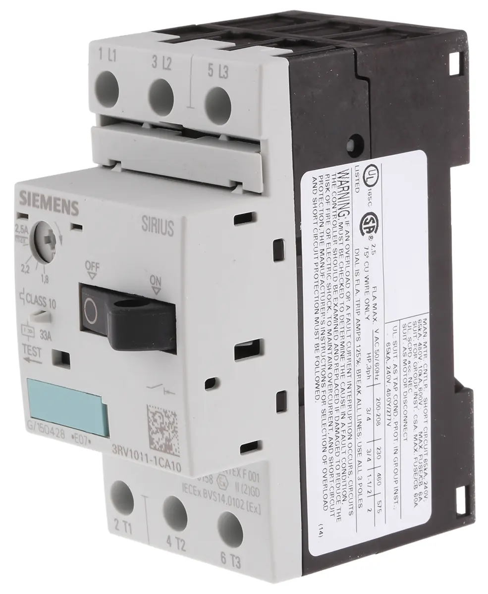 Produktfoto 1 von Siemens SIRIUS 3RV 3RV1 Motorschutzschalter, 1,8 → 2,5 A 90mm x 45mm