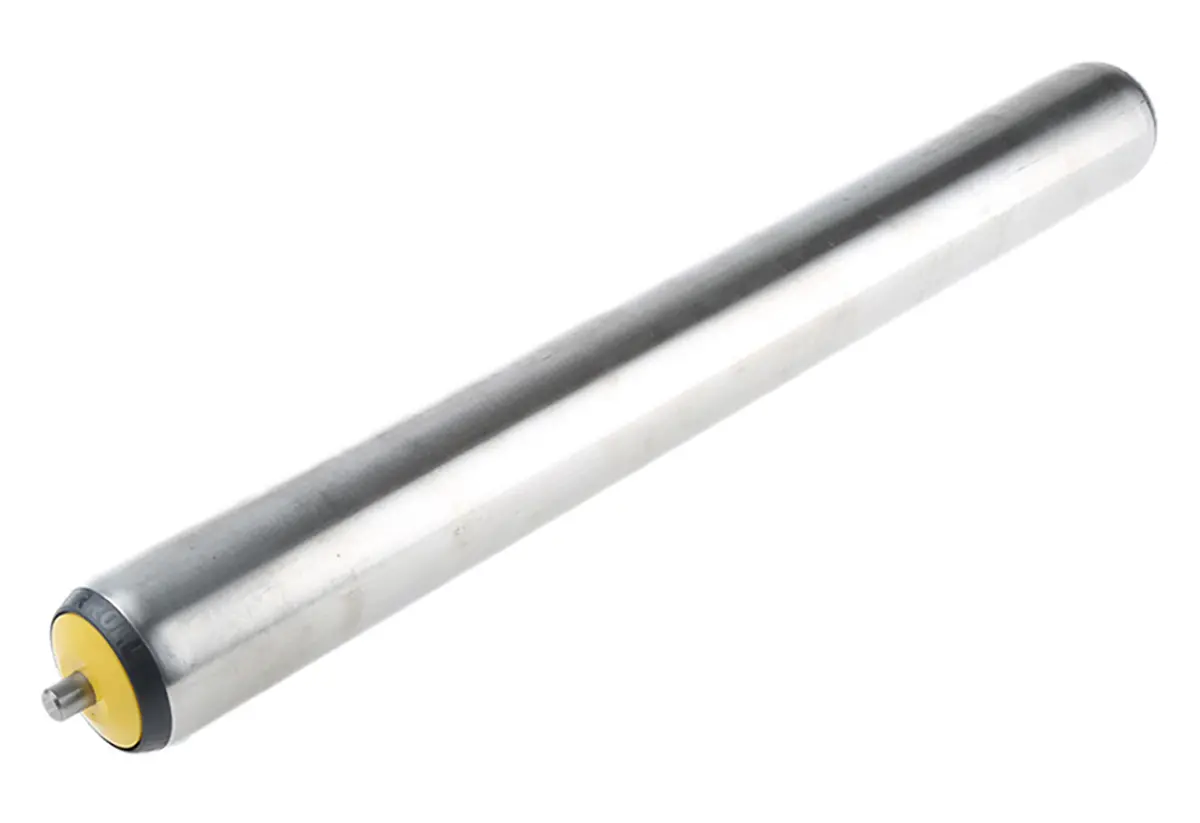Produktfoto 1 von Interroll Edelstahl, Rund Transportrolle Ø 50 mm x 300 mm, Federbelastet Spindel 10 mm, Edelstahl 330 mm