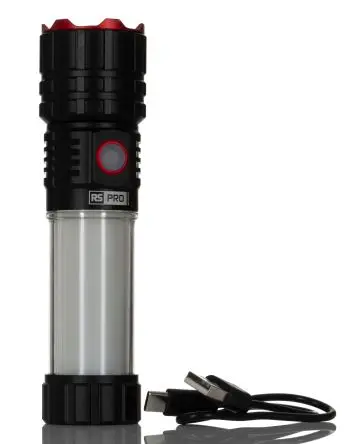 Produktfoto 1 von RS PRO Wiederaufladbar Taschenlampe LED Schwarz, 800 lm / RSPRO-F58R, 147 mm