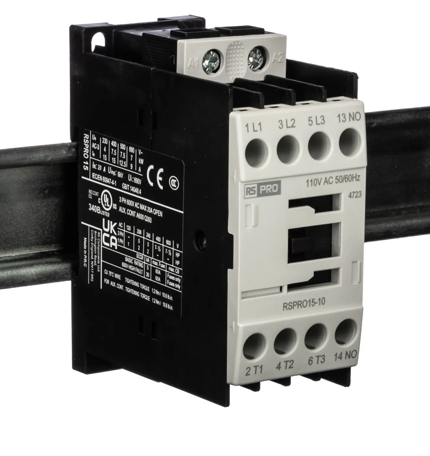 Produktfoto 1 von RS PRO Schütz 110 V ac-Spule, 3-polig, 690V / 15 A 24 V 7.5 kW 1 Schließer Elektromechanisch 1-Hilfskontakte
