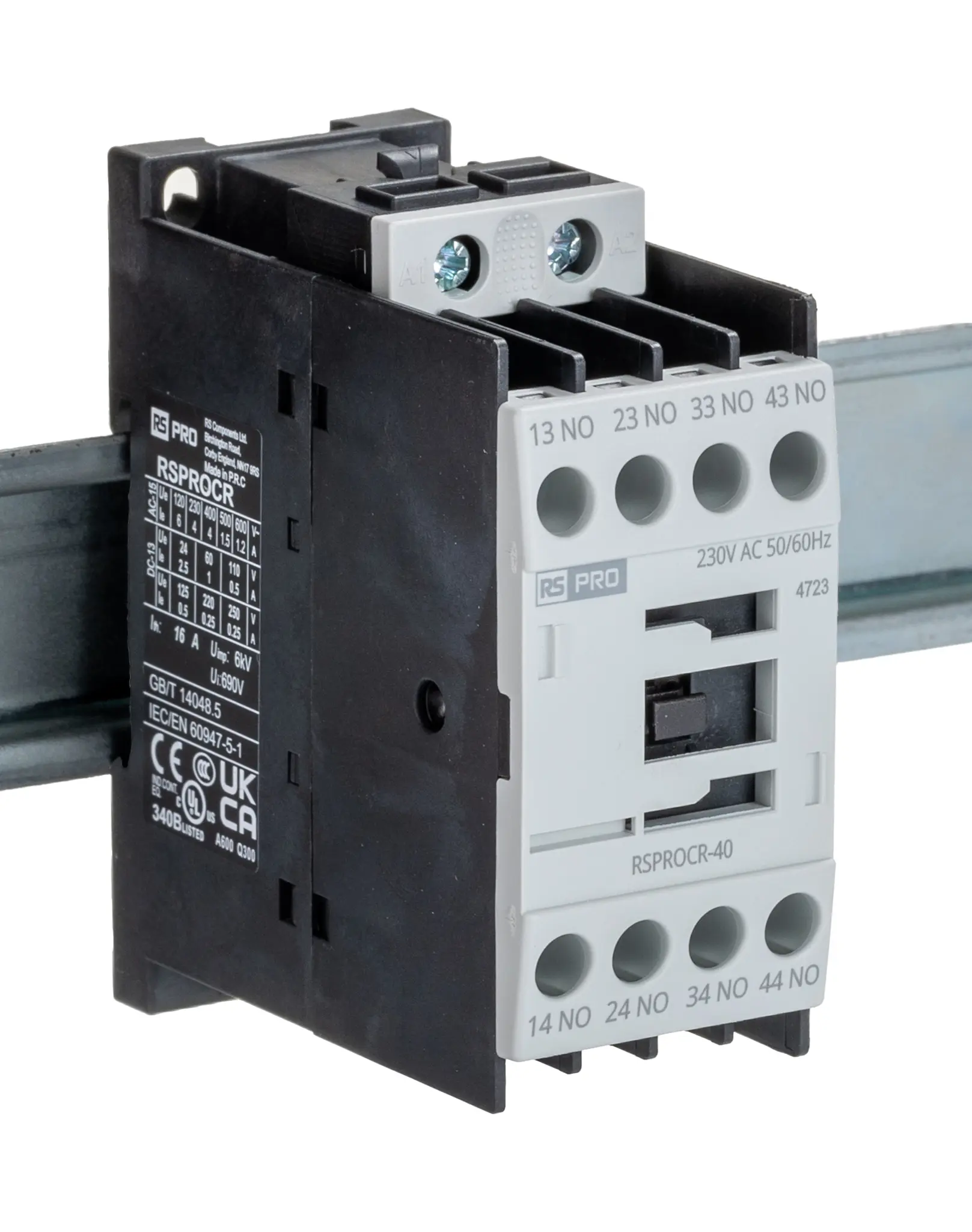 Produktfoto 1 von RS PRO Schütz 230 V ac-Spule, 1-polig, 500V / 4 A 24 V 4 Schließer Elektromechanisch 4-Hilfskontakte