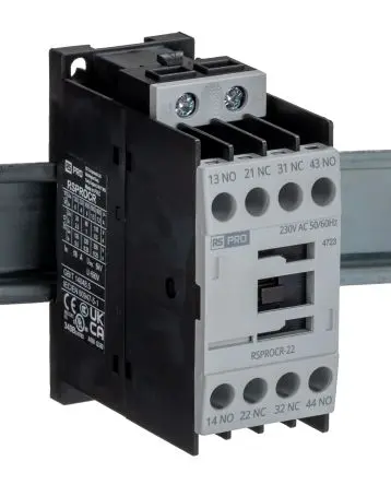Produktfoto 1 von RS PRO Schütz 230V ac-Spule, 1-polig, 500V / 4 A 110V 2 Schließer/2 Öffner Elektromechanisch 4-Hilfskontakte