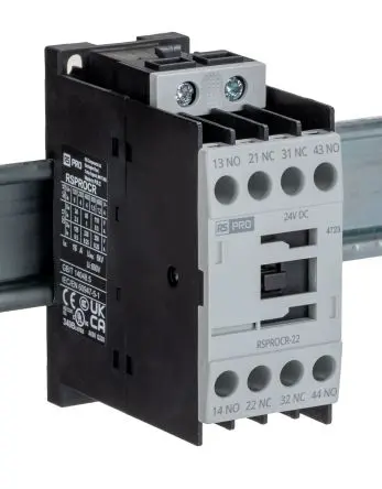 Produktfoto 1 von RS PRO Schütz 24V dc-Spule, 1-polig, 500V / 4 A 400V 2 Schließer/2 Öffner Elektromechanisch 4-Hilfskontakte