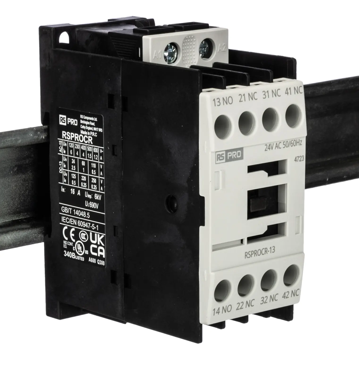 Produktfoto 1 von RS PRO Schütz 24 V ac-Spule, 1-polig, 500V / 4 A 24 V ac 3 Schließer, 1 Öffner Elektromechanisch 4-Hilfskontakte