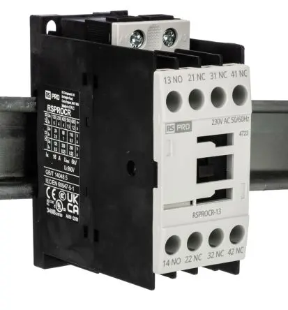 Produktfoto 1 von RS PRO Schütz 230V ac-Spule, 1-polig, 500V / 4 A 230V ac 3 Schließer, 1 Öffner Elektromechanisch 4-Hilfskontakte