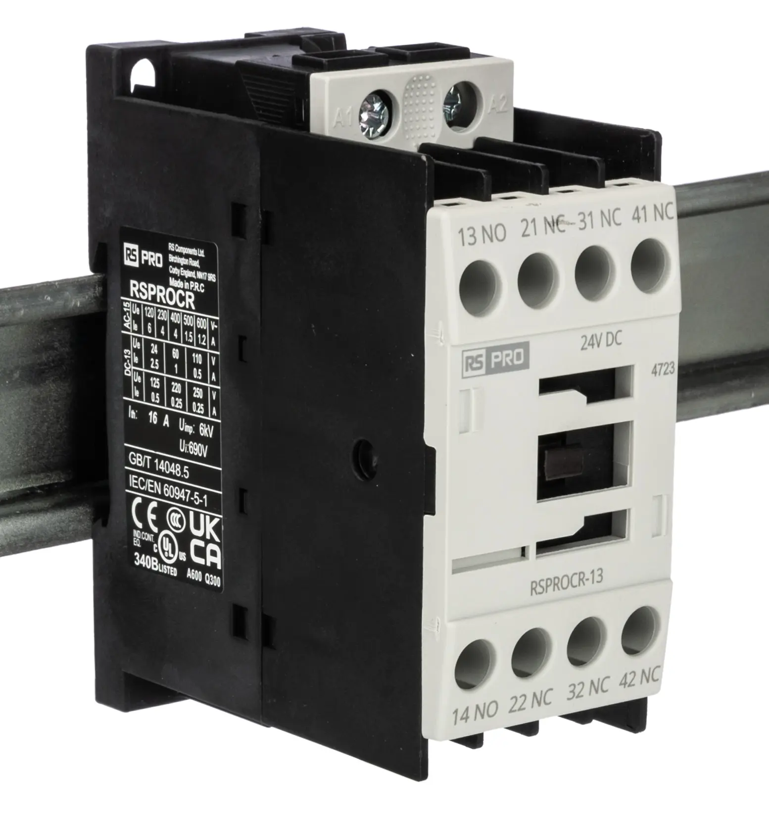 Produktfoto 1 von RS PRO Schütz 24 V dc-Spule, 1-polig, 500V / 4 A 400 V 3 Schließer, 1 Öffner Elektromechanisch 4-Hilfskontakte