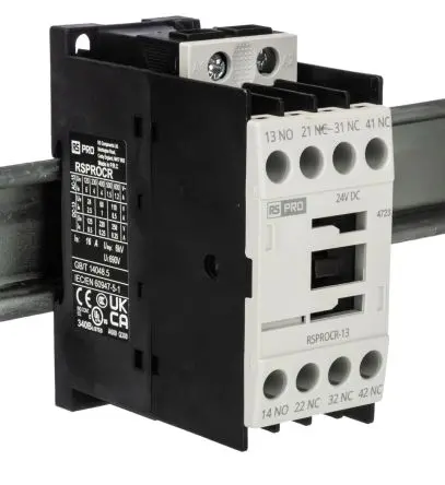 Produktfoto 1 von RS PRO Schütz 24V dc-Spule, 1-polig, 500V / 4 A 400V 3 Schließer, 1 Öffner Elektromechanisch 4-Hilfskontakte