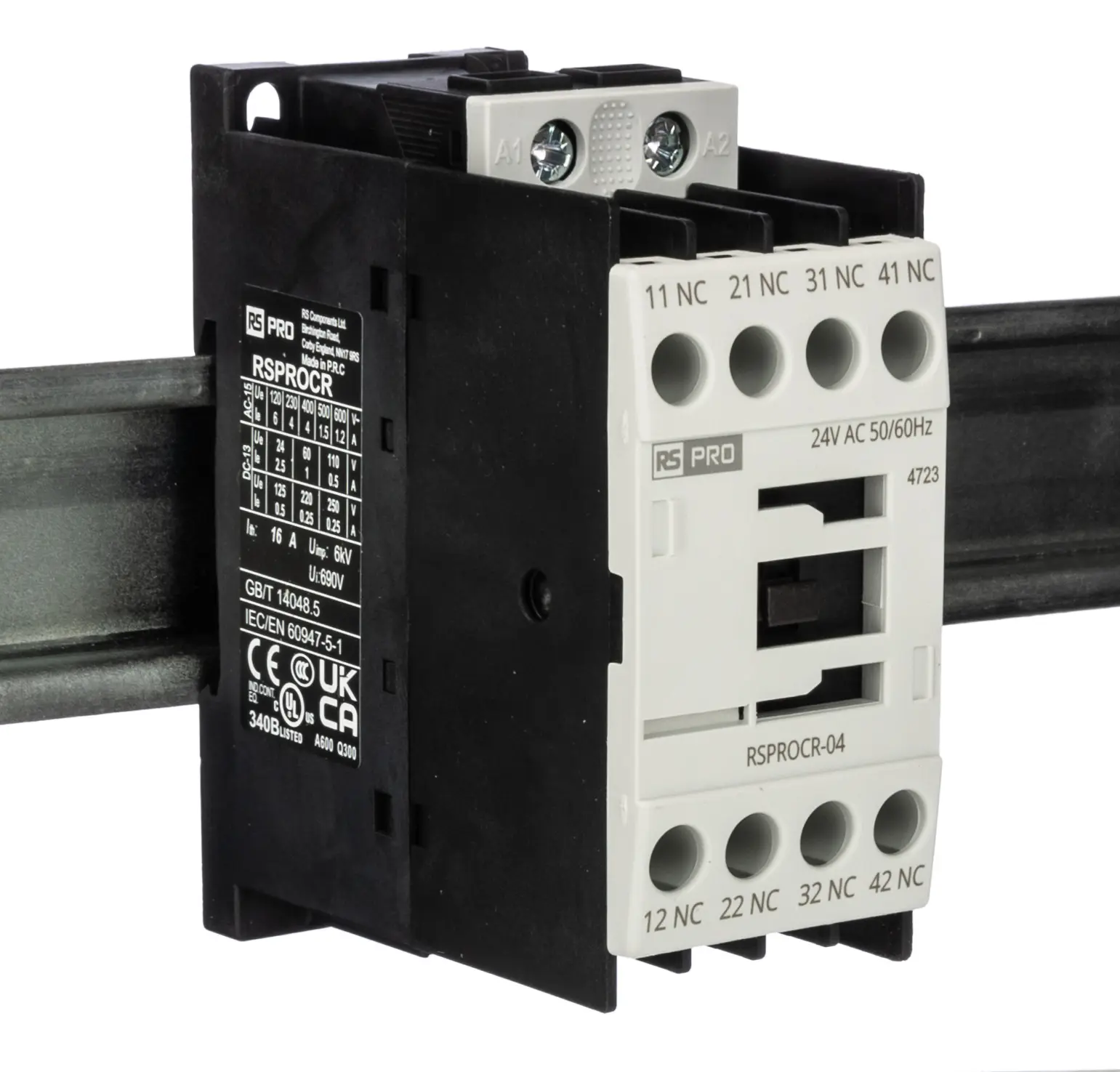Produktfoto 1 von RS PRO Schütz 24 V ac-Spule, 1-polig, 500V / 4 A 24 V ac 4 Schließer Elektromechanisch 4-Hilfskontakte