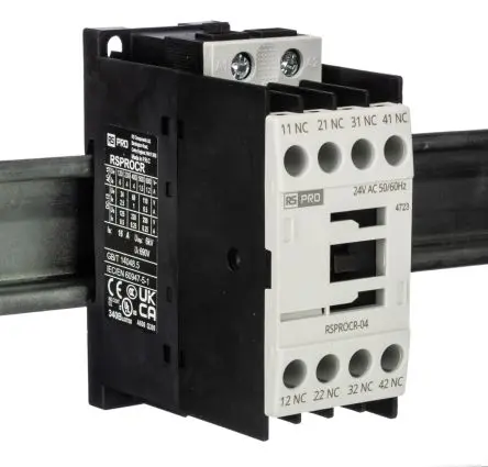 Produktfoto 1 von RS PRO Schütz 24V ac-Spule, 1-polig, 500V / 4 A 24V ac 4 Schließer Elektromechanisch 4-Hilfskontakte