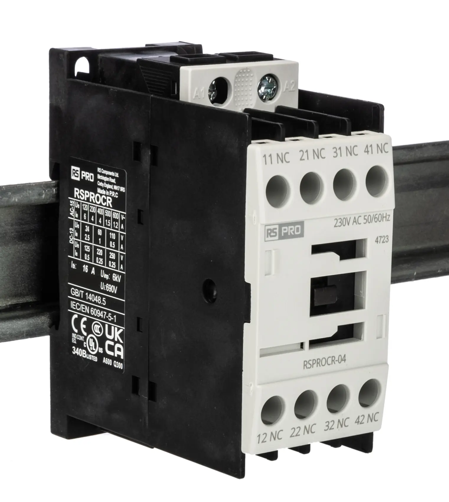 Produktfoto 1 von RS PRO Schütz 230 V ac-Spule, 1-polig, 500V / 4 A 230 V ac 4 Schließer Elektromechanisch 4-Hilfskontakte
