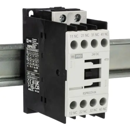 Produktfoto 1 von RS PRO Schütz 24V dc-Spule, 1-polig, 500V / 4 A 24V dc 4 Schließer Elektromechanisch 4-Hilfskontakte