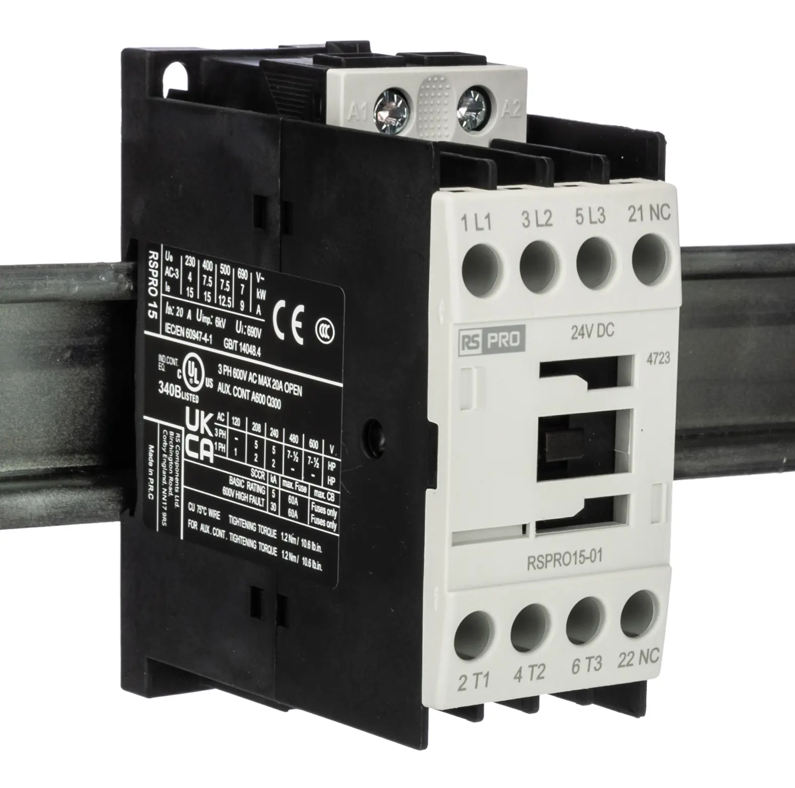 Produktfoto 1 von RS PRO Schütz 24 V dc-Spule, 3-polig, 690V / 15 A 24 V dc 7.5 kW 1 Öffner Elektromechanisch 1-Hilfskontakte
