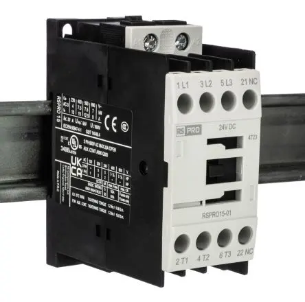 Produktfoto 1 von RS PRO Schütz 24V dc-Spule, 3-polig, 690V / 15 A 24V dc 7.5 kW 1 Öffner Elektromechanisch 1-Hilfskontakte