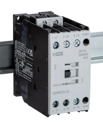 Produktfoto 1 von RS PRO Schütz 24V ac-Spule, 3-polig, 690V / 25 A 24V ac 11 kW 1 Schließer Elektromechanisch 1-Hilfskontakte