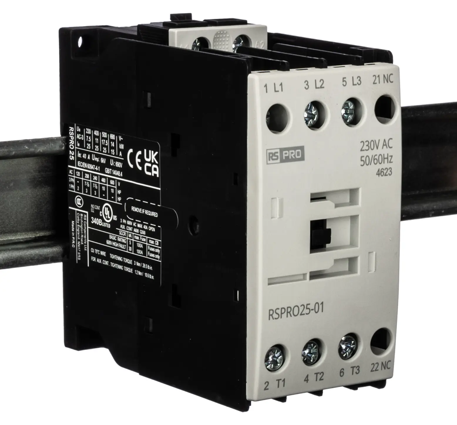 Produktfoto 1 von RS PRO Schütz 230 V ac-Spule, 3-polig, 690V / 25 A 24 V 11 kW 1 Öffner Elektromechanisch 1-Hilfskontakte