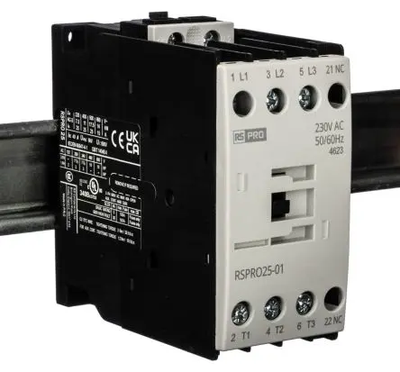 Produktfoto 1 von RS PRO Schütz 230V ac-Spule, 3-polig, 690V / 25 A 24V 11 kW 1 Öffner Elektromechanisch 1-Hilfskontakte