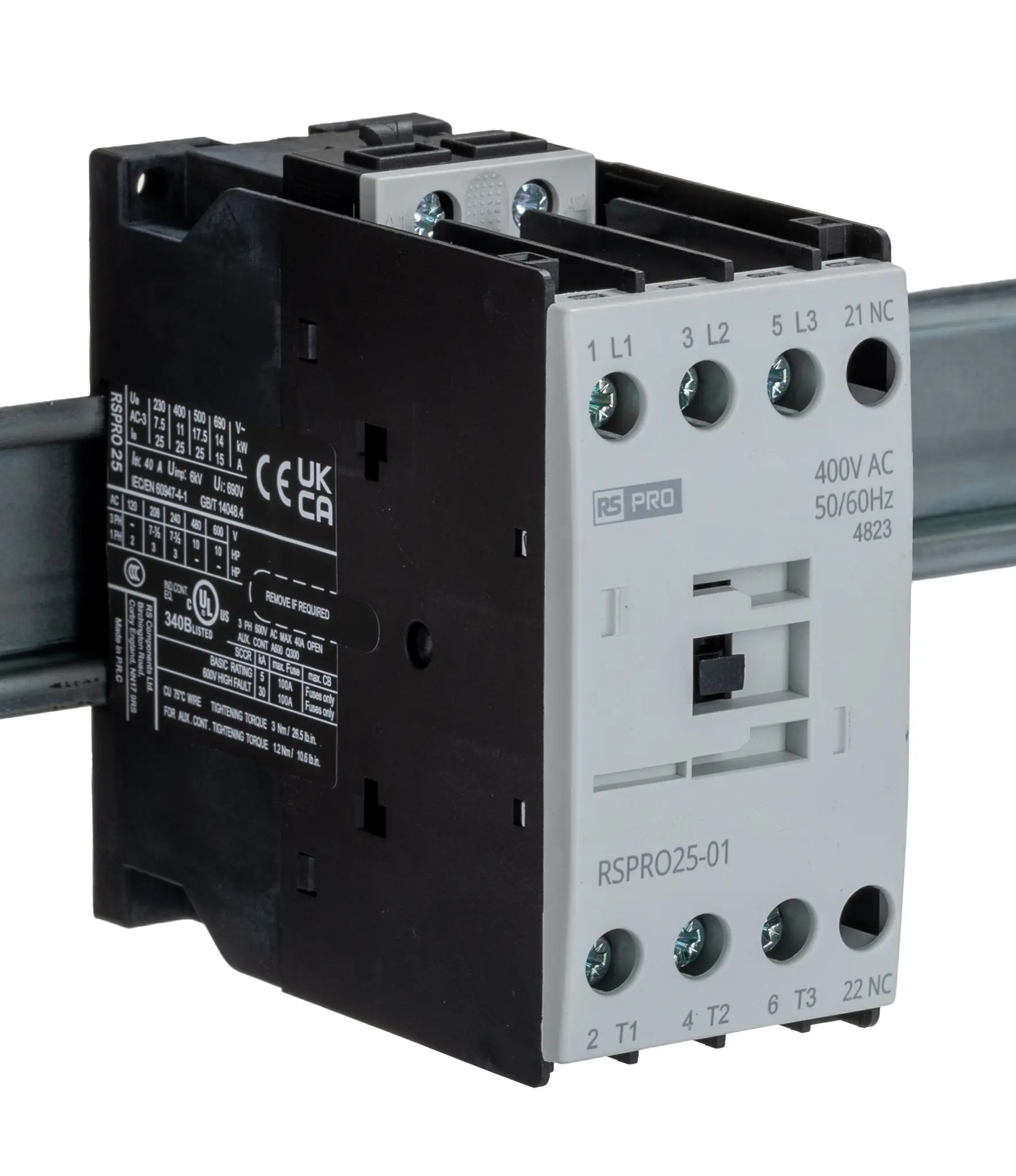 Produktfoto 1 von RS PRO Schütz 400 V ac-Spule, 3-polig, 690V / 25 A 24 V 11 kW 1 Öffner Elektromechanisch 1-Hilfskontakte
