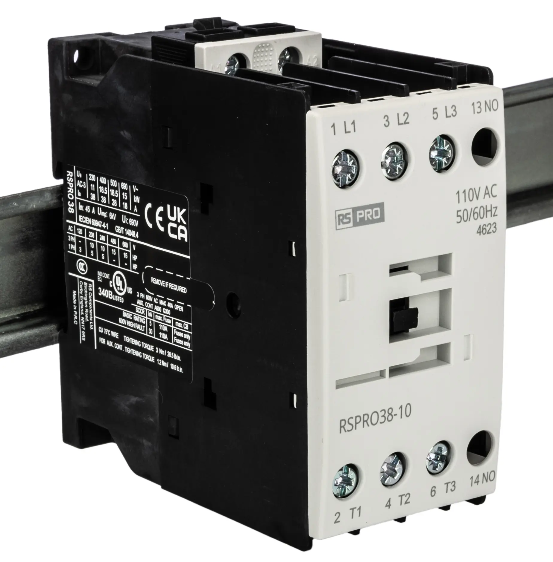 Produktfoto 1 von RS PRO Schütz 110 V ac-Spule, 3-polig, 690V / 38 A 24 V 18.5 kW 1 Schließer Elektromechanisch 1-Hilfskontakte