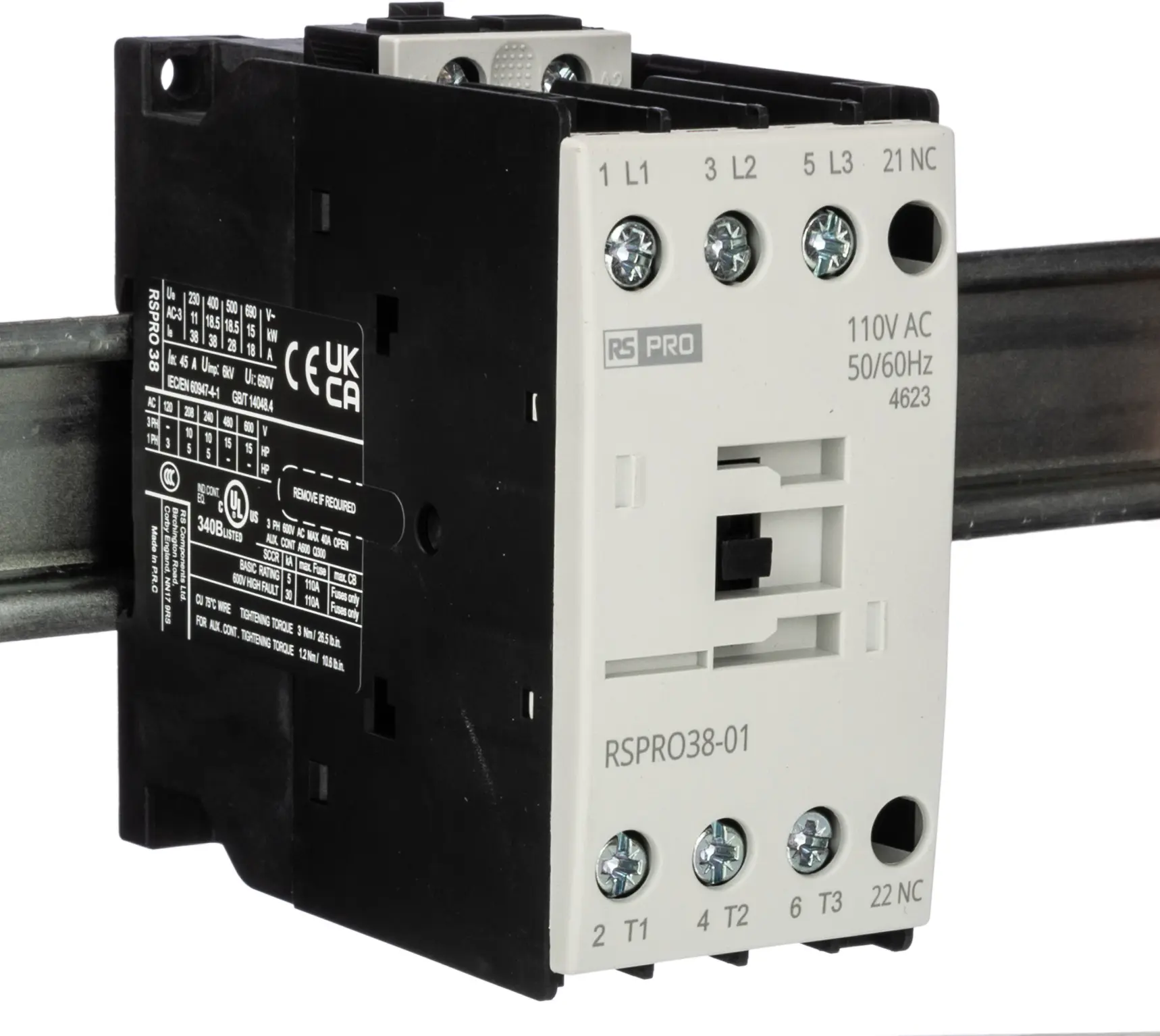 Produktfoto 1 von RS PRO Schütz 110 V ac-Spule, 3-polig, 690V / 38 A 24 V 18.5 kW 1 Öffner Elektromechanisch 1-Hilfskontakte
