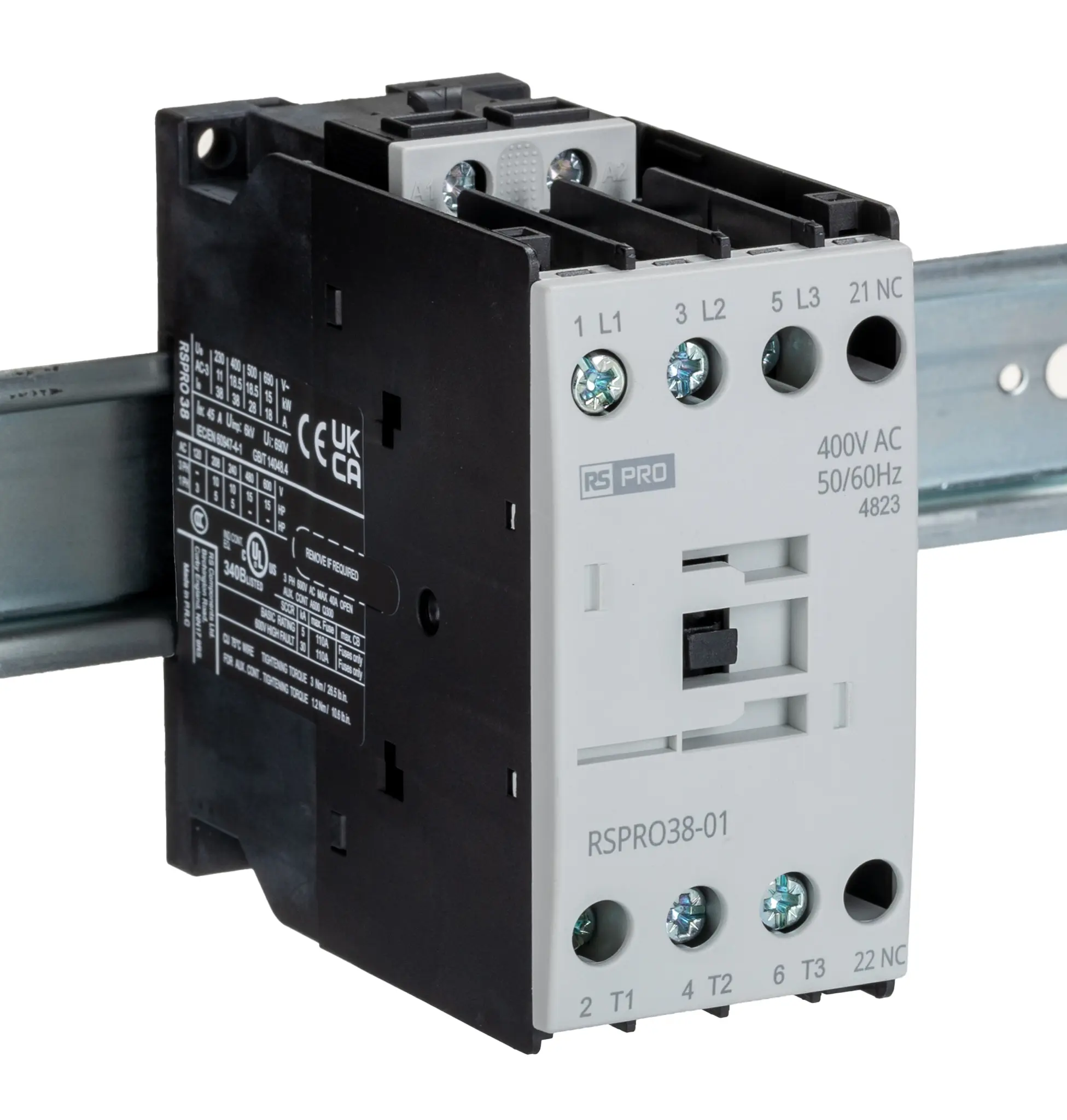 Produktfoto 1 von RS PRO Schütz 400 V ac-Spule, 3-polig, 690V / 38 A 24 V 18.5 kW 1 Öffner Elektromechanisch 1-Hilfskontakte