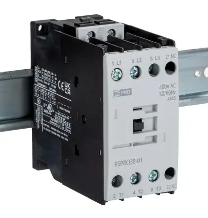 Produktfoto 1 von RS PRO Schütz 400V ac-Spule, 3-polig, 690V / 38 A 24V 18.5 kW 1 Öffner Elektromechanisch 1-Hilfskontakte