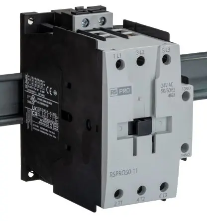 Produktfoto 1 von RS PRO Schütz 24V ac-Spule, 3-polig, 690V / 50 A 24V ac 22 kW 1 Schließer/1 Öffner Elektromechanisch 2-Hilfskontakte