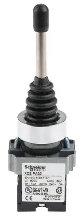 Produktfoto 1 von Schneider Electric Harmony XD2 Joystick, 2-Achsen Schleichkontakt, SPST, 240 V ac / 3A, IP65 Griff Typ Hebel