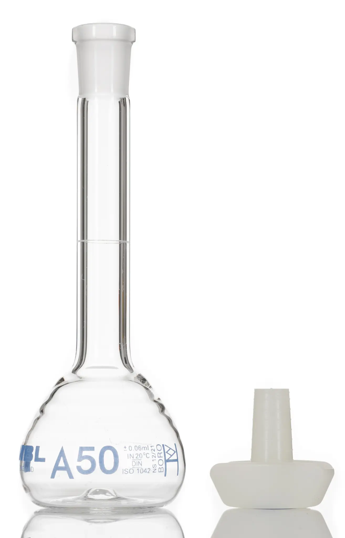 Produktfoto 1 von RS PRO Borosilikatglas Laborflasche 50ml Messkolben Enghalsig