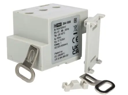 Produktfoto 1 von RS PRO Stromwandler 63 A, DIN-Hutschiene, 330mV, 8 mm