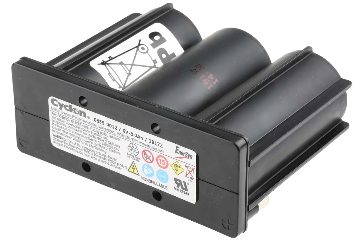 Produktfoto 1 von Enersys Cyclon Abgedichteter Bleiakku, 6V / 8Ah, Stift-Anschluss, 101.6 x 139.2 x 53.8mm