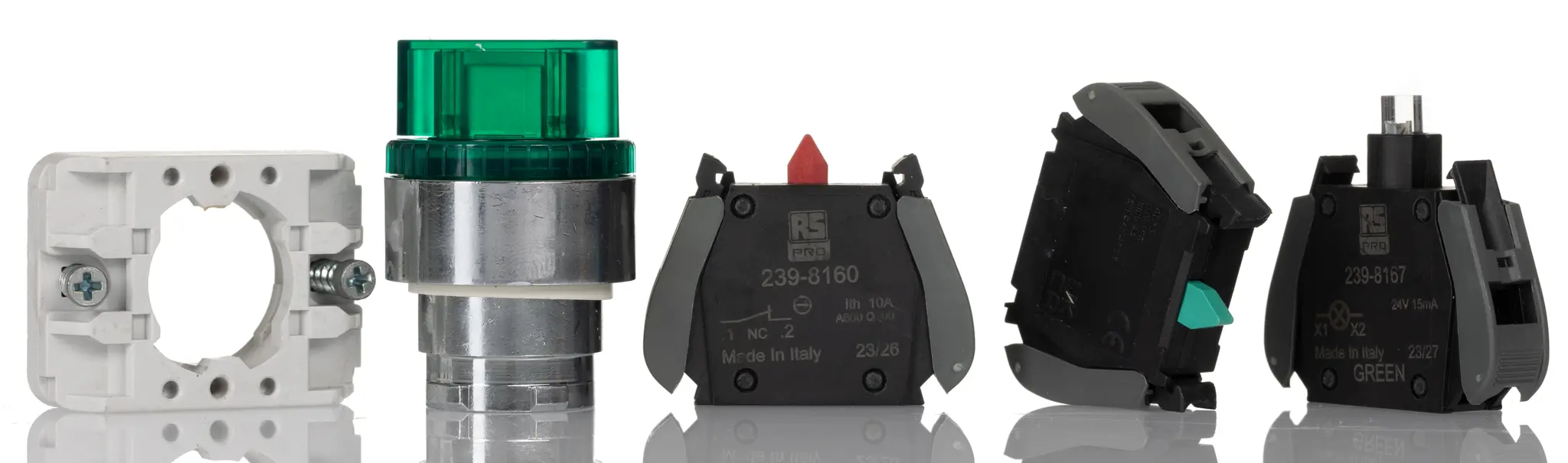 Produktfoto 1 von RS PRO GCX Wahlschalter 2-Stufen Knopf 30 mm Beleuchtet IP65, IP20, 1 Schließer/1 Öffner Wurfwinkel 90 °