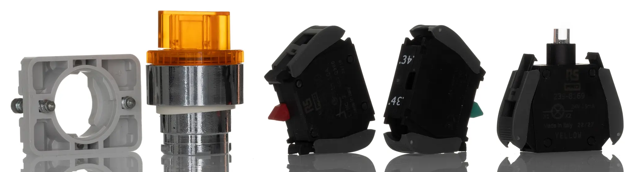 Produktfoto 1 von RS PRO GCX Wahlschalter 2-Stufen Knopf 30 mm Beleuchtet IP65, 1 Schließer/1 Öffner Wurfwinkel 90 °