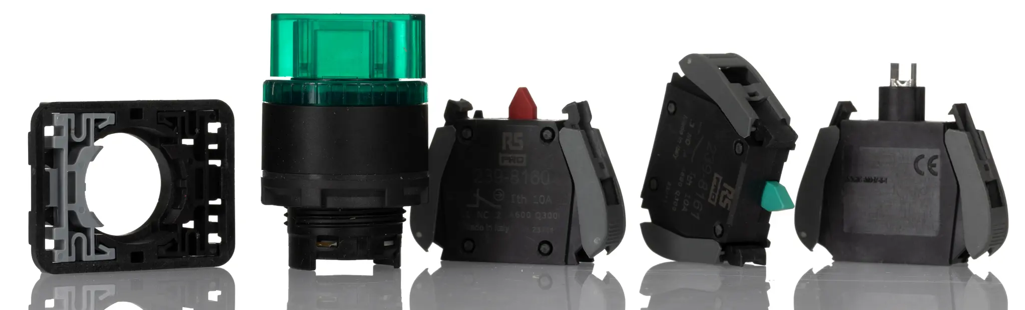 Produktfoto 1 von RS PRO GCX Wahlschalter 2-Stufen Knopf 30 mm Beleuchtet IP65, 1 Schließer/1 Öffner Wurfwinkel 90 °