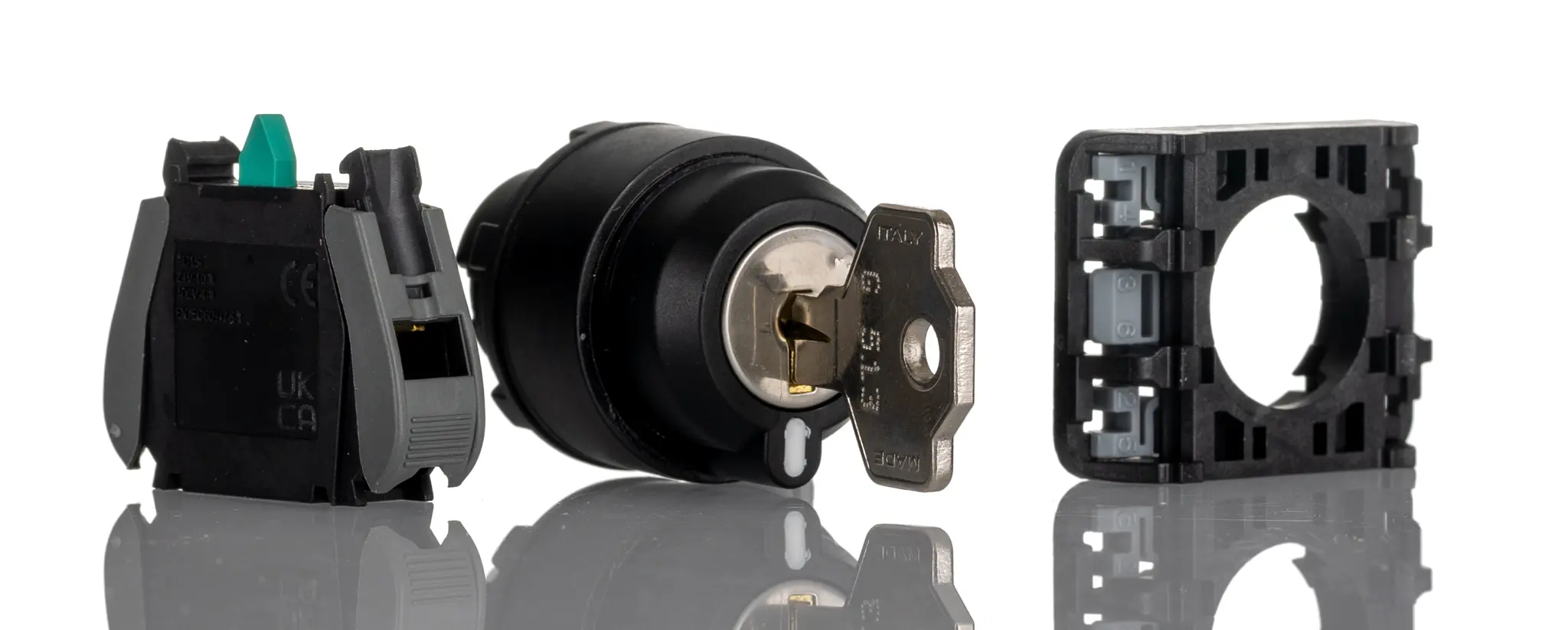 Produktfoto 1 von RS PRO GCX Schlüsselschalter 2-Stufen Knopf 30 mm Beleuchtet IP65, 1 Schließer Wurfwinkel 90 °