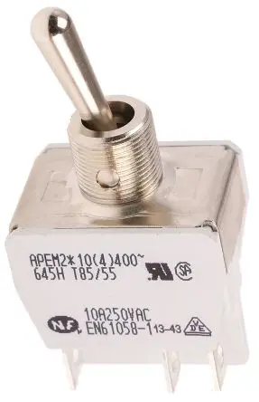 Produktfoto 1 von APEM Panel Kippschalter DPST, Ein-Ein, 24 V dc, 250 V ac, 10A, Stecker