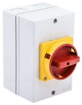 Produktfoto 1 von Allen Bradley 194E Trennschalter 3-polig DIN-Hutschiene 32A 15 kW Gelb, Rot, Grau, Schwarz IP66 3-phasig