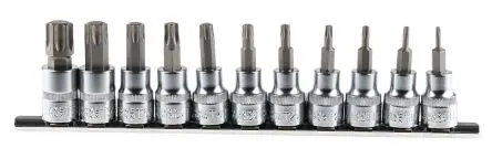 Produktfoto 1 von RS PRO Steckschlüsselsatz 3/8 in Vierkant Innensechsrund T8 To T60 11-teilig