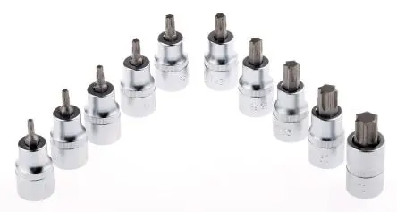 Produktfoto 1 von RS PRO Steckschlüsselsatz 1/2 in Vierkant Innensechsrund T20 to T60 10-teilig