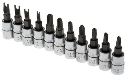 Produktfoto 1 von RS PRO Steckschlüsselsatz 1/4 in Vierkant Bit Torx: T6, T8, T10, Spanner: 4, 6, 8, 10mm, Tri-Wing: TW1, TW2, TW3, TW4