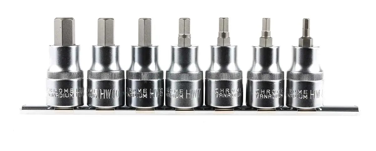 Produktfoto 1 von RS PRO 1/2 in Vierkant Sechskant Hex 4 To 12 mm 7-teilig