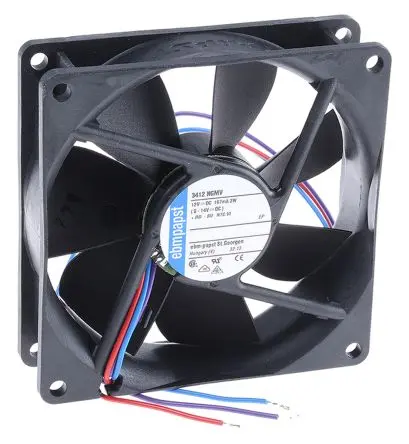 Produktfoto 1 von ebm-papst 3400 N Axiallüfter, Hülse, 12V dc / 2 W 166 mA, 2300 U/min, 72 m³/h IP68 92 mm 92mm 25.4 mm