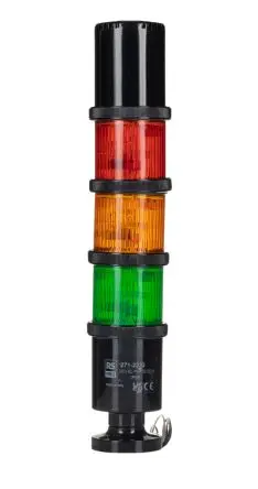Produktfoto 1 von RS PRO LED Signalturm 3-stufig Linse Gelb, Grün, Rot 240V Filament/Warnsummer, Dauer Schraubanschlussklemme 283 mm