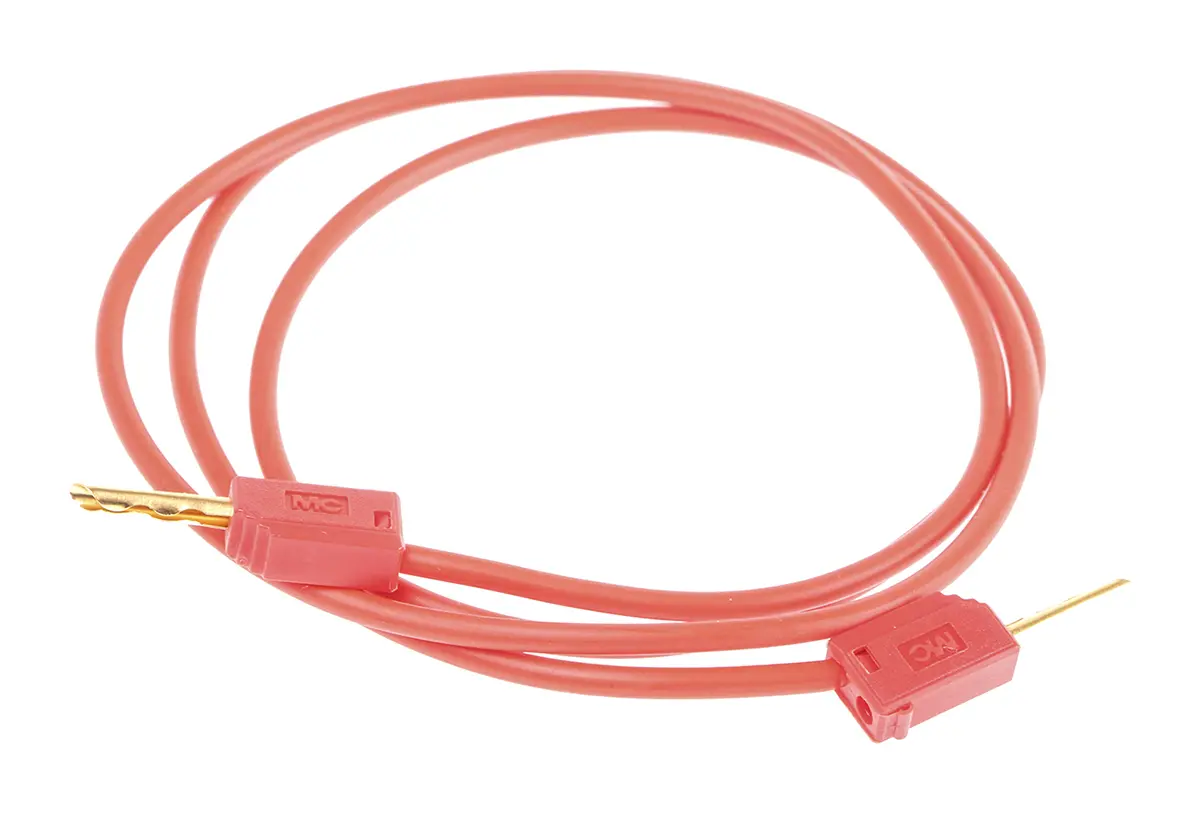 Produktfoto 1 von Staubli Steckverbinder-Messleitung 10A Stecker / Stecker, Rot Polyvinylchlorid-isoliert 600 mm, 60 V dc, 30 V ac